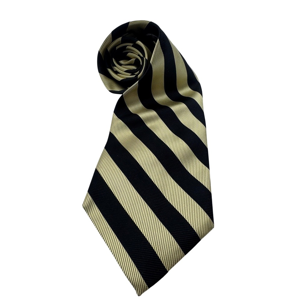 Bruno Piattelli Gold Black Striped Tie 4 x 61"L Men's 100% Silk Formal Business
